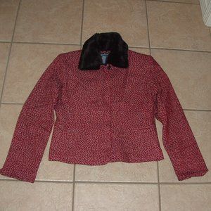 LIKE NEW Textured Speckled Red Sz 4 Removeable Faux Fur Collar Suit Jacket